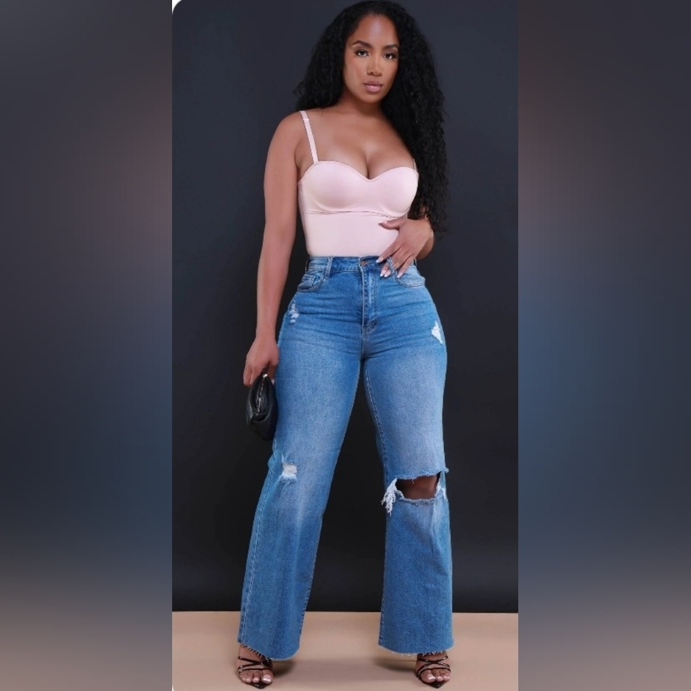 SWANK Blue Distressed Flare Jeans 1X(16-18)